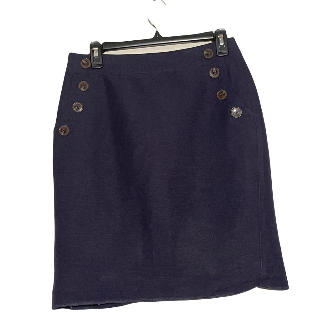 Loft Ann Taylor Navy Blue Button-Accent Skirt size 4 linen/rayon